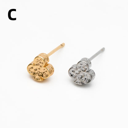 10pcs Gold/ Silver Tone Hammered Heart/ Clover/ Club/ Cross Earrings, Real Gold/ Rhodium Plated Brass Minimalist Stud Earrings (GB-4481)