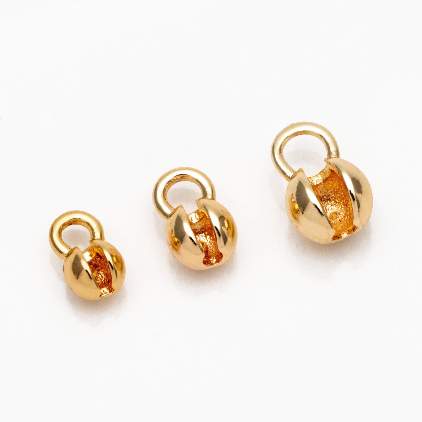 20pcs Gold Crimp Ends, Cord Ends, Clam Shell Bead Tip, Ball Chain Connector, Chain Crimps, Gold Plated Findings (GB-2832)