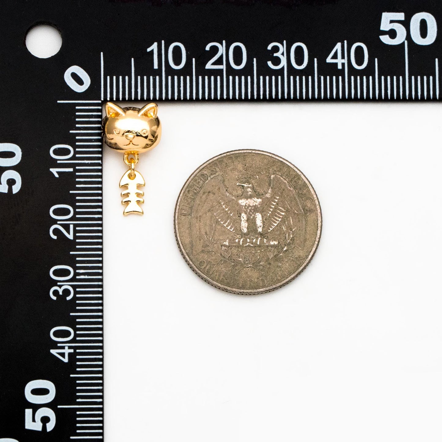 4pcs Gold/ Silver Cat and Fish Bone Bracelet Charms, 18K Gold/ Rhodium plated Brass, Dainty Cute Charms (GB-4468)