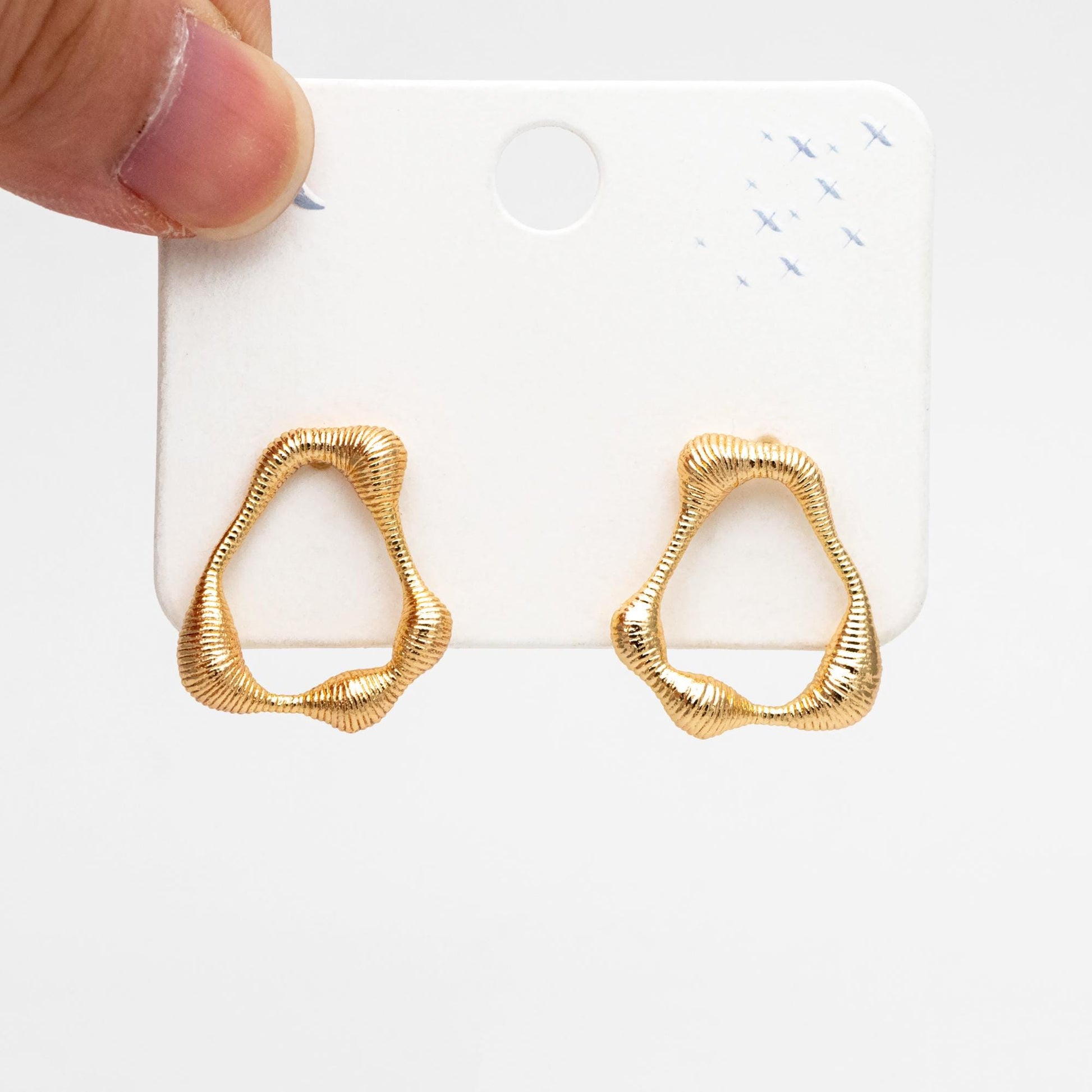 10pcs Gold/ Silver Irregular Oval Earrings, 18K Gold/ Rhodium plated Brass, Hoop Stud Earrings (GB-4479)