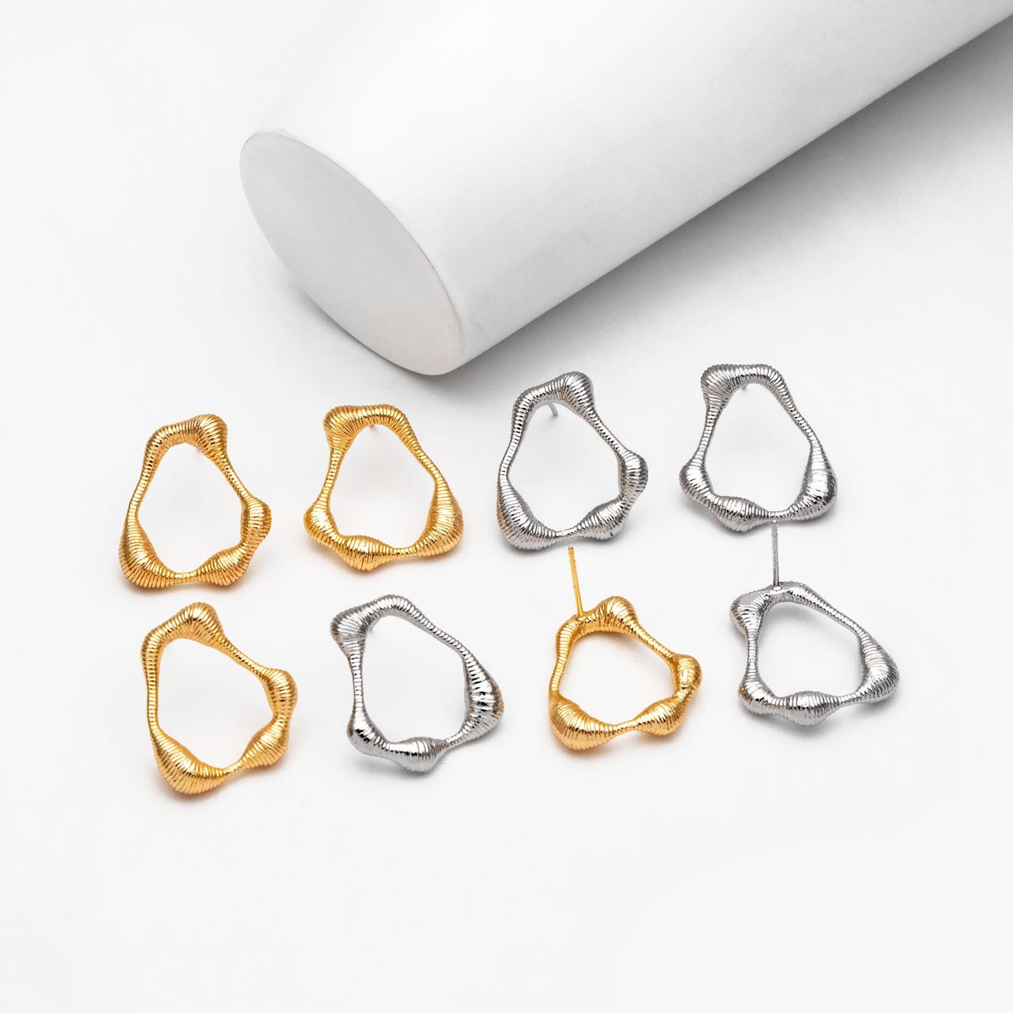 10pcs Gold/ Silver Irregular Oval Earrings, 18K Gold/ Rhodium plated Brass, Hoop Stud Earrings (GB-4479)