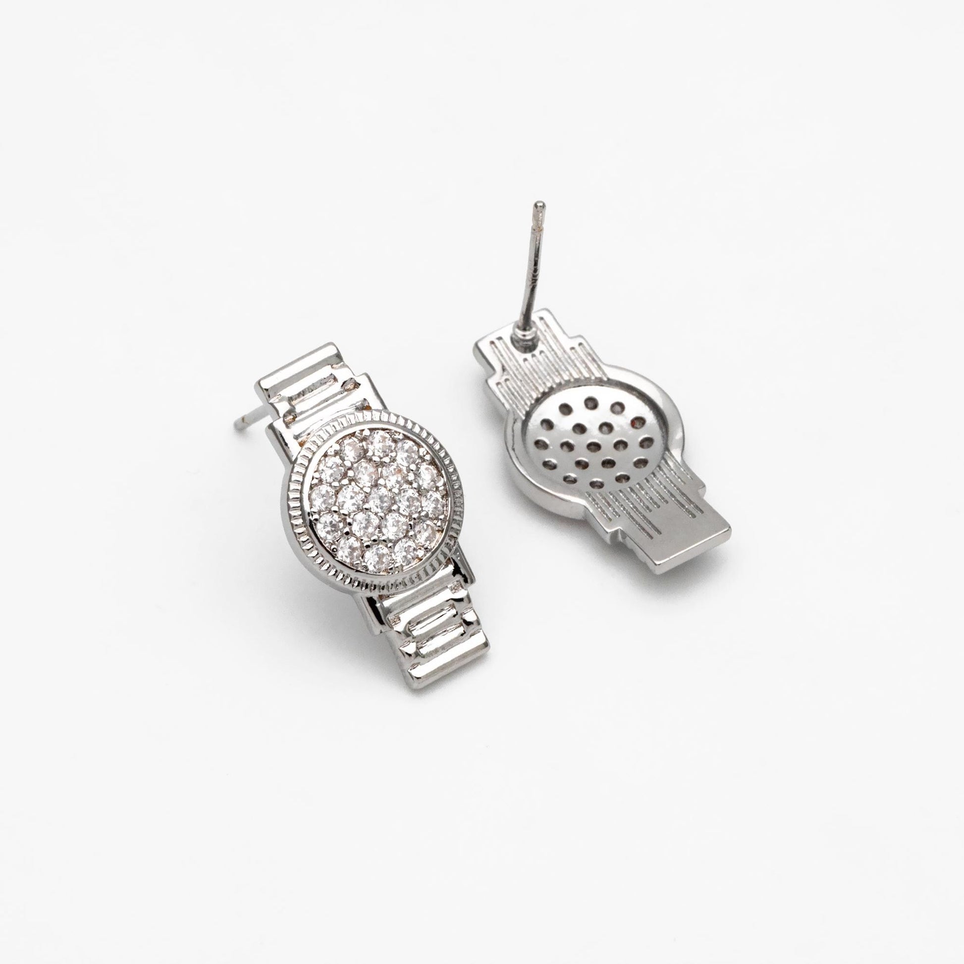 4pcs CZ Pave Gold/ Silver Watch Earrings, 18K Real Gold/ Rhodium Plated Brass, Dainty Stud Earrings (GB-4480)