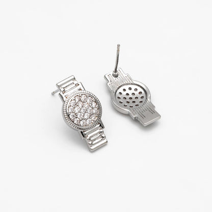 4pcs CZ Pave Gold/ Silver Watch Earrings, 18K Real Gold/ Rhodium Plated Brass, Dainty Stud Earrings (GB-4480)
