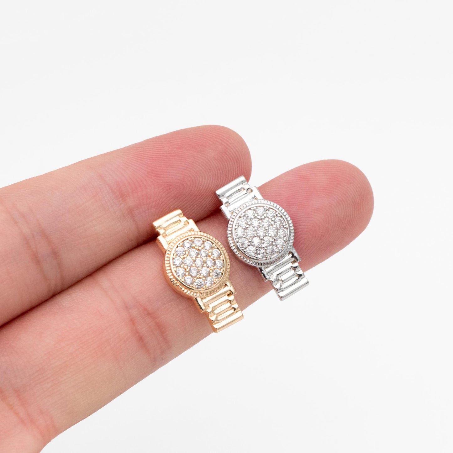 4pcs CZ Pave Gold/ Silver Watch Earrings, 18K Real Gold/ Rhodium Plated Brass, Dainty Stud Earrings (GB-4480)