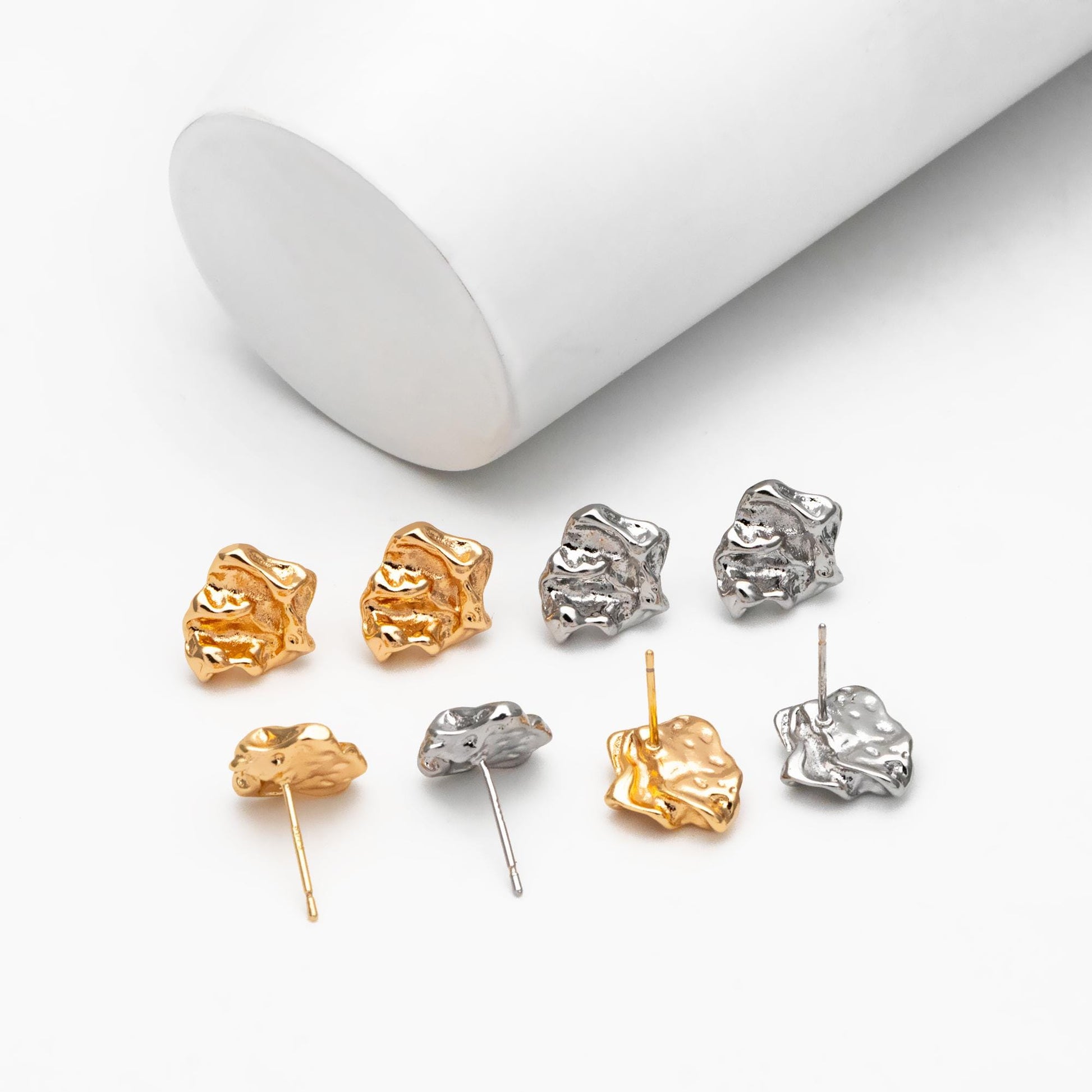 10pcs Gold/ Silver Tone Hammered Irregular Earrngs, 18K Gold/ Rhodium plated Brass, Dainty Stud Earrings (GB-4484)