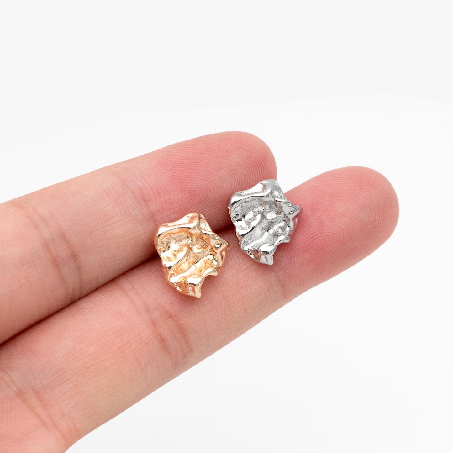 10pcs Gold/ Silver Tone Hammered Irregular Earrngs, 18K Gold/ Rhodium plated Brass, Dainty Stud Earrings (GB-4484)