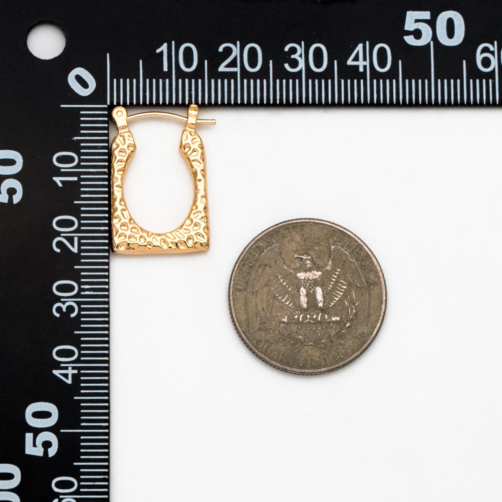 4pcs Gold/ Silver Tone Rectangle Earrings, 18K Gold/ Rhodium plated Brass, Hammered Hoop Earrings (#GB-4485)