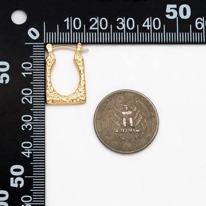 4pcs Gold/ Silver Tone Rectangle Earrings, 18K Gold/ Rhodium plated Brass, Hammered Hoop Earrings (#GB-4485)