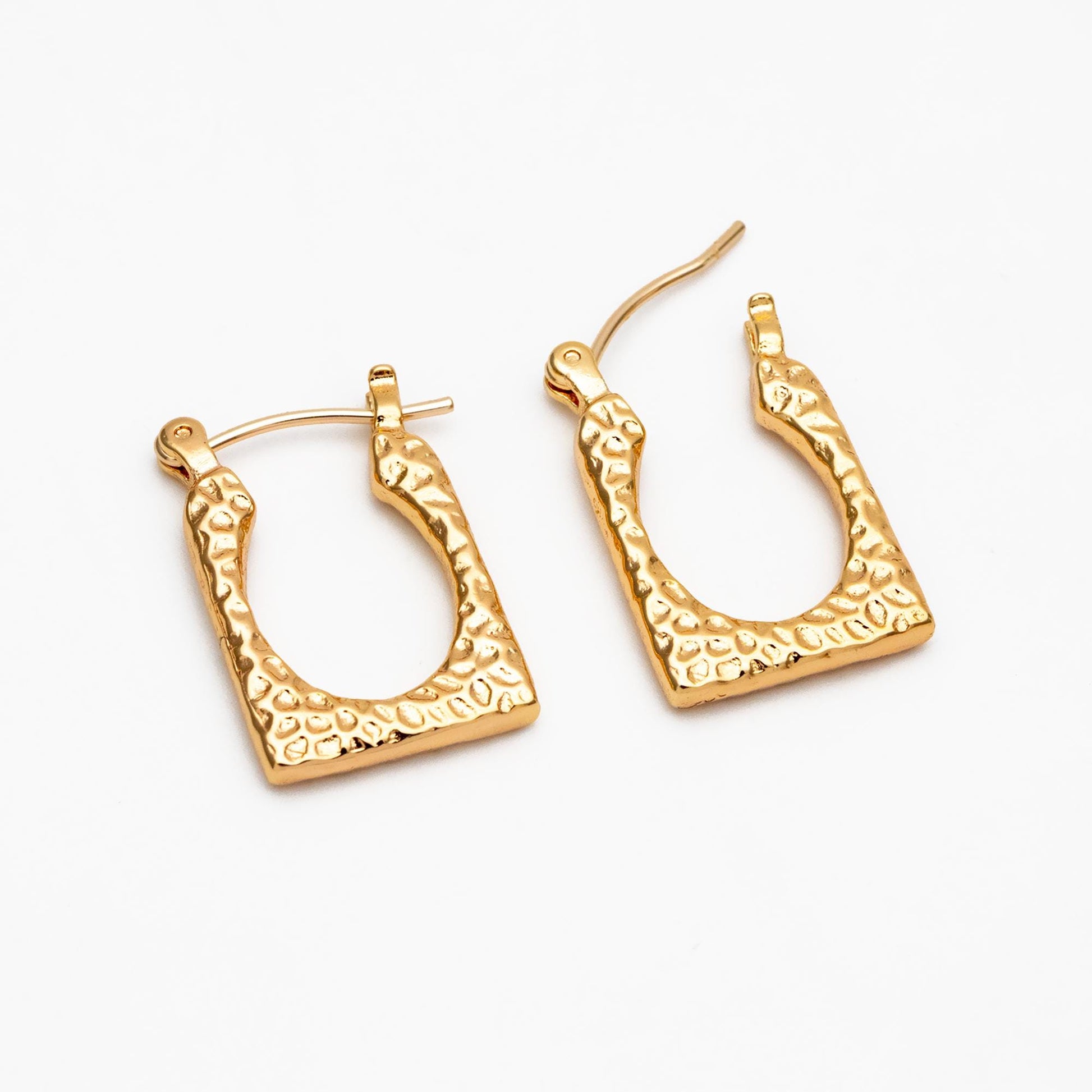 4pcs Gold/ Silver Tone Rectangle Earrings, 18K Gold/ Rhodium plated Brass, Hammered Hoop Earrings (#GB-4485)