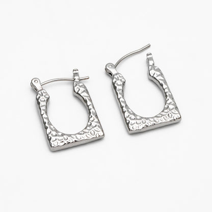 4pcs Gold/ Silver Tone Rectangle Earrings, 18K Gold/ Rhodium plated Brass, Hammered Hoop Earrings (#GB-4485)