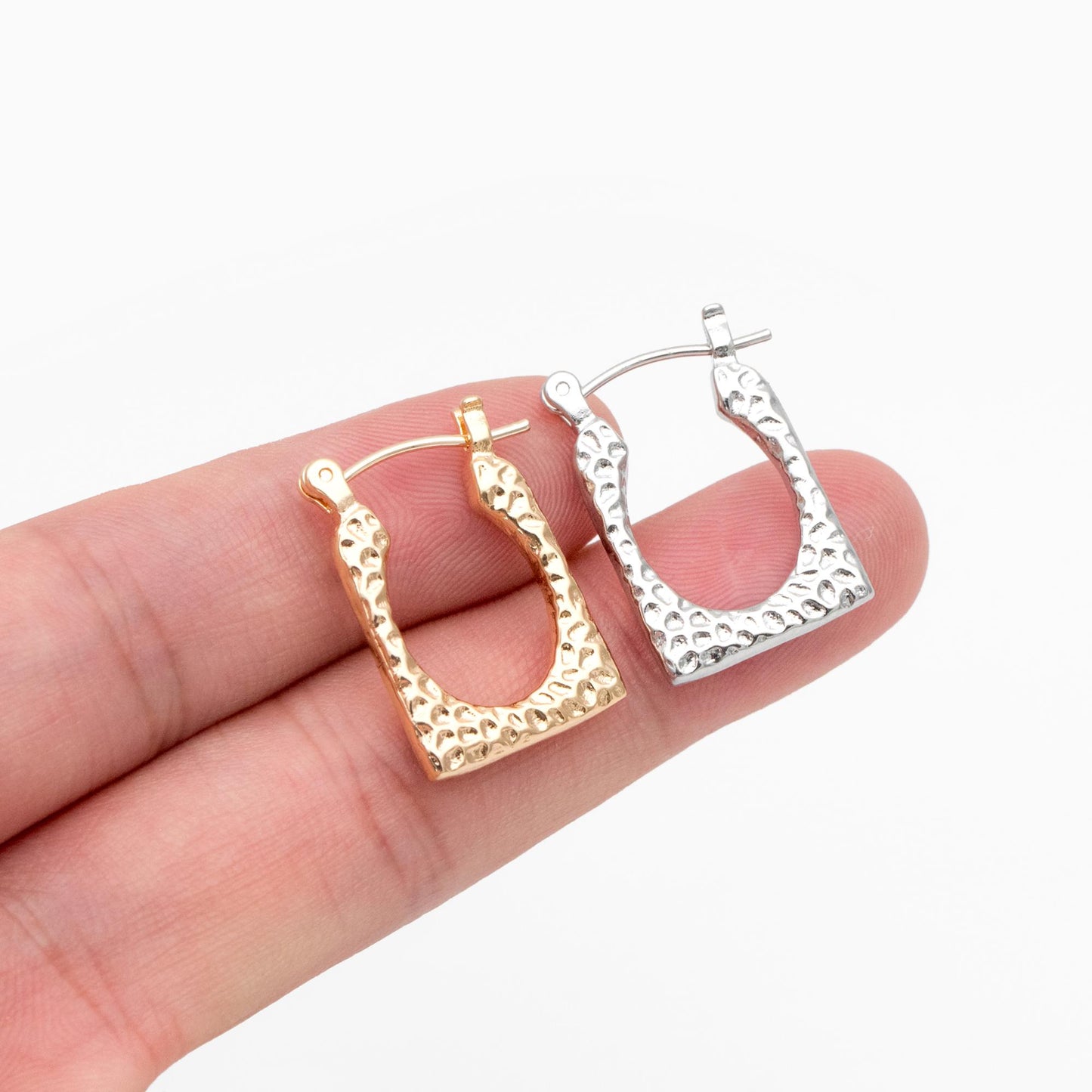 4pcs Gold/ Silver Tone Rectangle Earrings, 18K Gold/ Rhodium plated Brass, Hammered Hoop Earrings (#GB-4485)