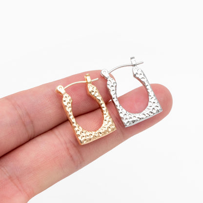 4pcs Gold/ Silver Tone Rectangle Earrings, 18K Gold/ Rhodium plated Brass, Hammered Hoop Earrings (#GB-4485)