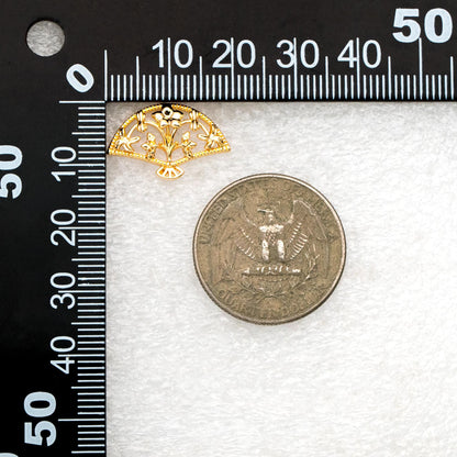 10pcs Gold/ Silver Tone Fan Shape Earrings, Gold/ Rhodium Plated Brass, Flower Fan Stud Earrings (#GB-4486)