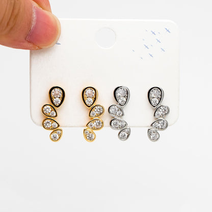 4pcs CZ Pave Gold/ Silver Tone Teardrop Earrings, 18K Gold/ Rhodium Plated Brass, Dainty Stud Earrings (GB-4488)