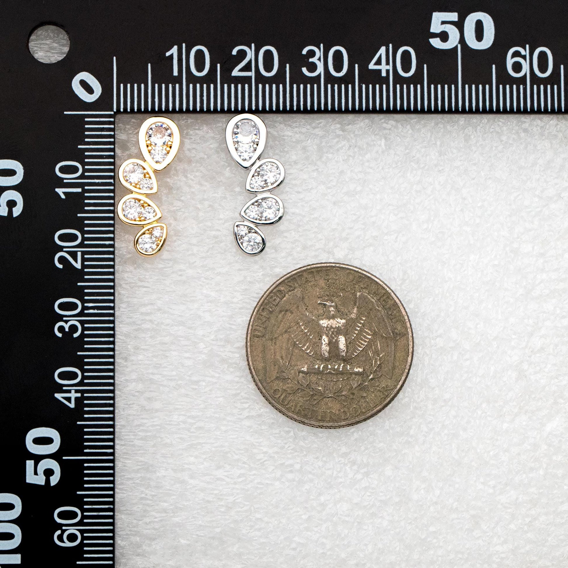 4pcs CZ Pave Gold/ Silver Tone Teardrop Earrings, 18K Gold/ Rhodium Plated Brass, Dainty Stud Earrings (GB-4488)