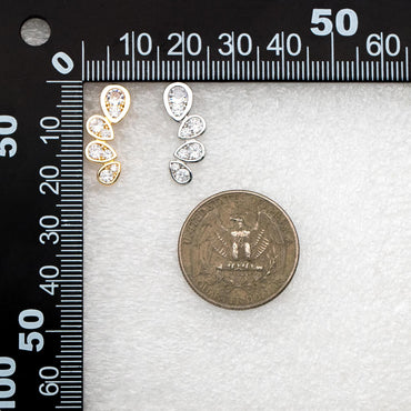 4pcs CZ Pave Gold/ Silver Tone Teardrop Earrings, 18K Gold/ Rhodium Plated Brass, Dainty Stud Earrings (GB-4488)