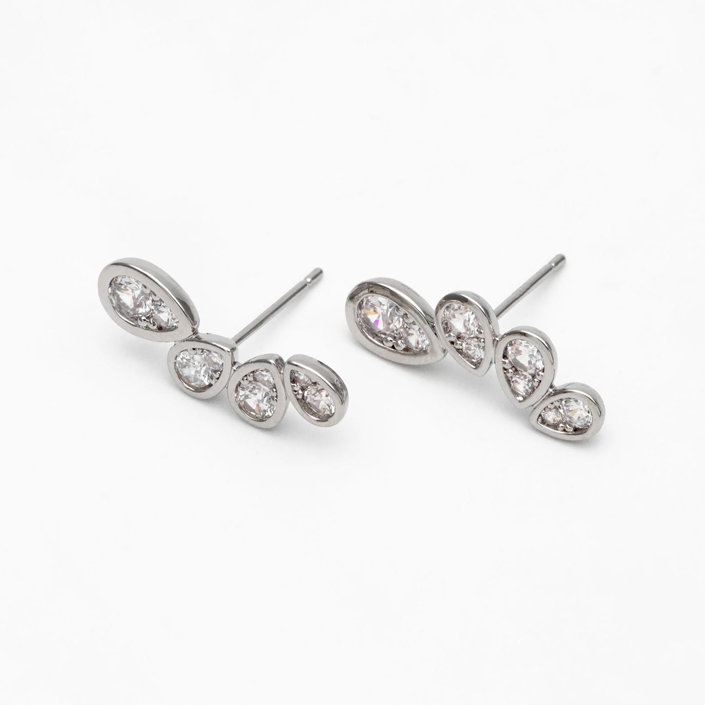4pcs CZ Pave Gold/ Silver Tone Teardrop Earrings, 18K Gold/ Rhodium Plated Brass, Dainty Stud Earrings (GB-4488)