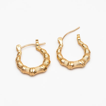 4pcs Gold Bamboo Earrings, 18K Gold plated Brass, Dainty Hoop Earrings (GB-4490)