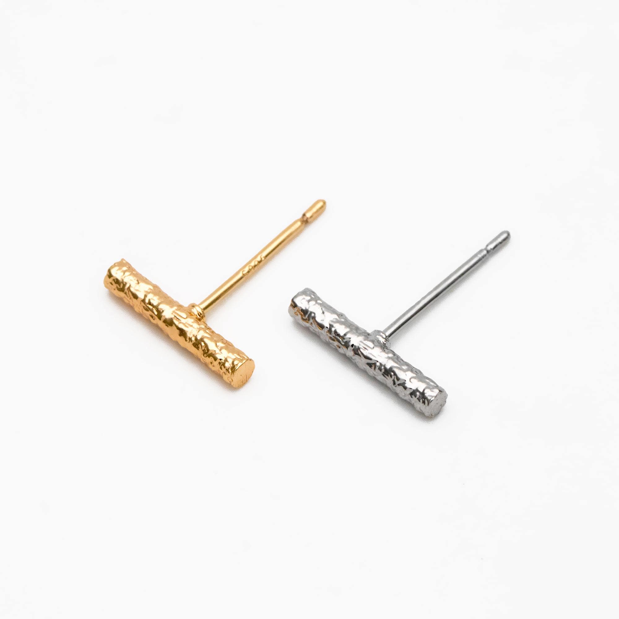 10pcs Gold/ Silver Tone Hammered Bar Earrings, Gold/ Rhodium plated Brass, Stick Stud Earrings (#GB-4491)