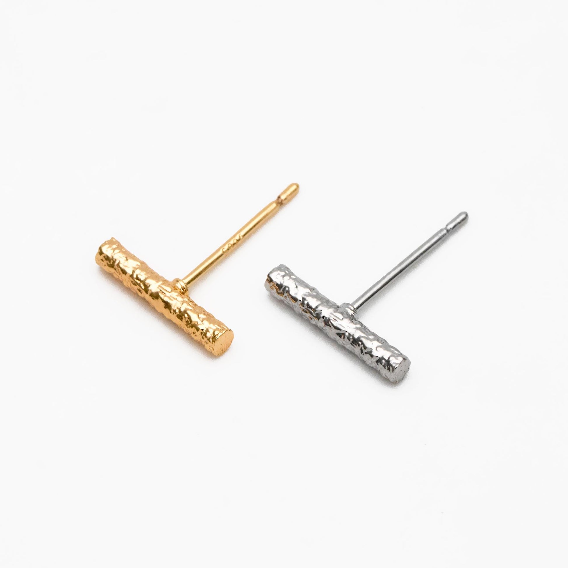 10pcs Gold/ Silver Tone Hammered Bar Earrings, Gold/ Rhodium plated Brass, Stick Stud Earrings (#GB-4491)