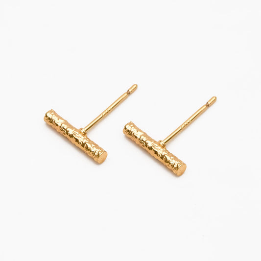 10pcs Gold/ Silver Tone Hammered Bar Earrings, Gold/ Rhodium plated Brass, Stick Stud Earrings (#GB-4491)