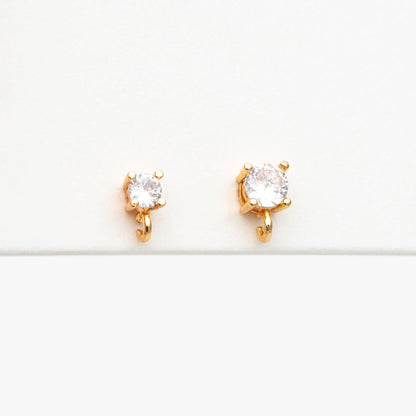 10pcs CZ Pave Ear Posts 3/ 4mm with Loops, Real Gold Plated Brass Stud Earrings, Sterling Silver Pin (#GB-313)