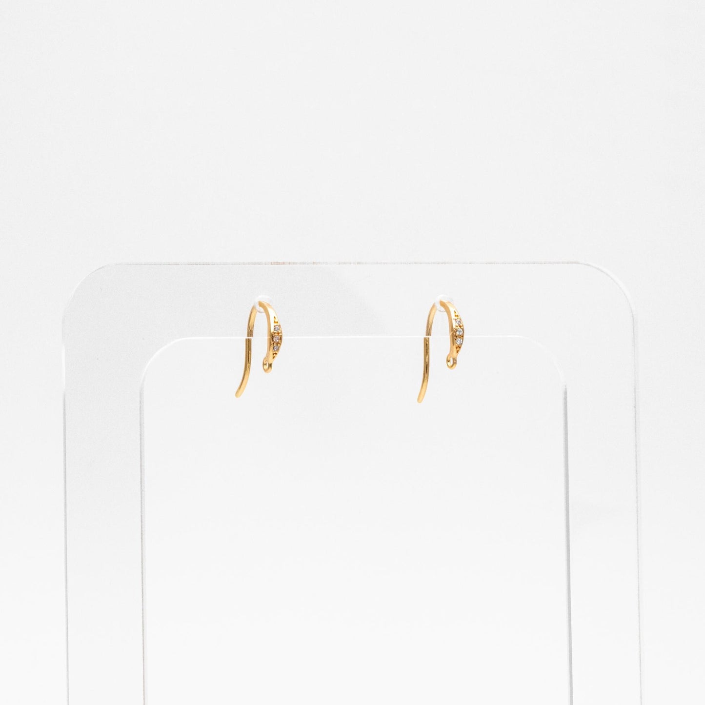 10pcs CZ Pave Gold Earring Hooks 14x10mm, Real Gold Plated Brass Earwires (GB-315)