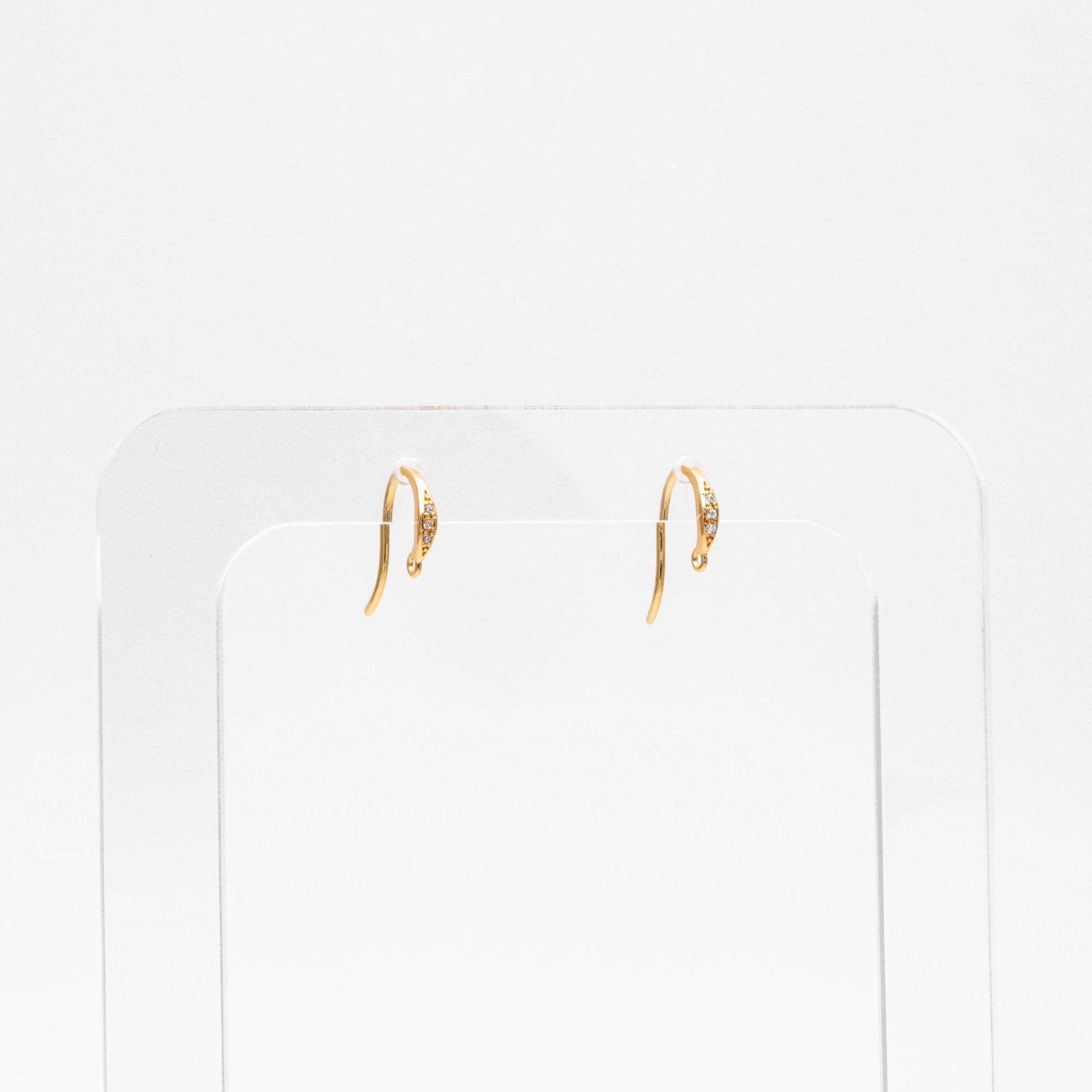 10pcs CZ Pave Gold Earring Hooks 14x10mm, Real Gold Plated Brass Earwires (GB-315)