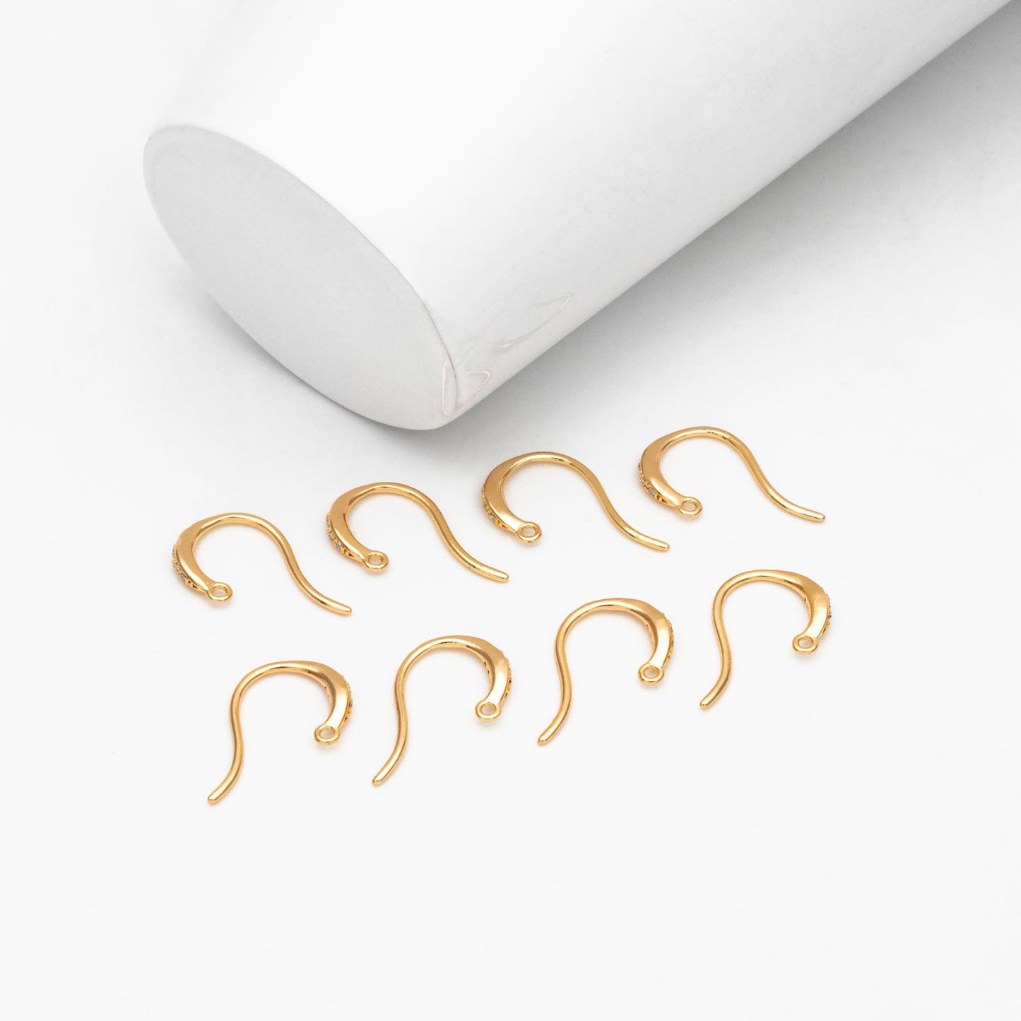 10pcs CZ Pave Gold Earring Hooks 14x10mm, Real Gold Plated Brass Earwires (GB-315)