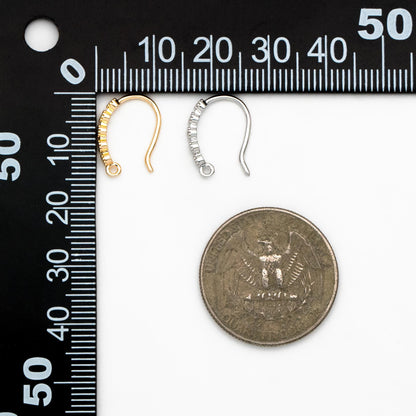 10pcs CZ Pave Gold/ Silver Earring Hooks 16x10mm, Real Gold/ Rhodium Plated Brass Earwires, Color Not Easily Tarnish (GB-317)