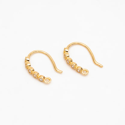 10pcs CZ Pave Gold/ Silver Earring Hooks 16x10mm, Real Gold/ Rhodium Plated Brass Earwires, Color Not Easily Tarnish (GB-317)