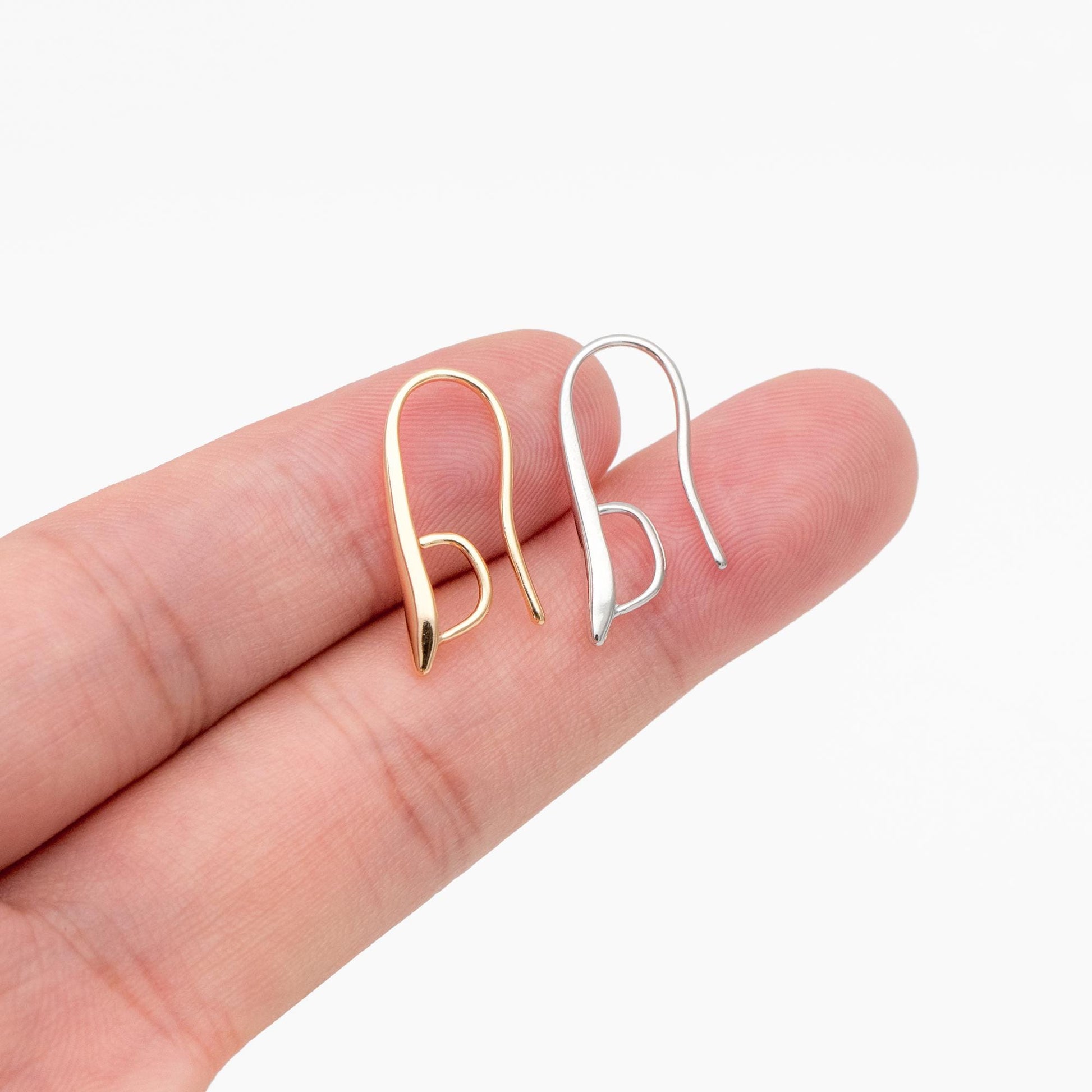 10pcs Gold/ Silver tone Ear Hooks 20x9mm, Gold/ Rhodium plated on Brass, Simple Large Earwires Earring Hooks (GB-318)