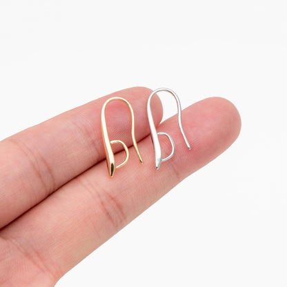 10pcs Gold/ Silver tone Ear Hooks 20x9mm, Gold/ Rhodium plated on Brass, Simple Large Earwires Earring Hooks (GB-318)