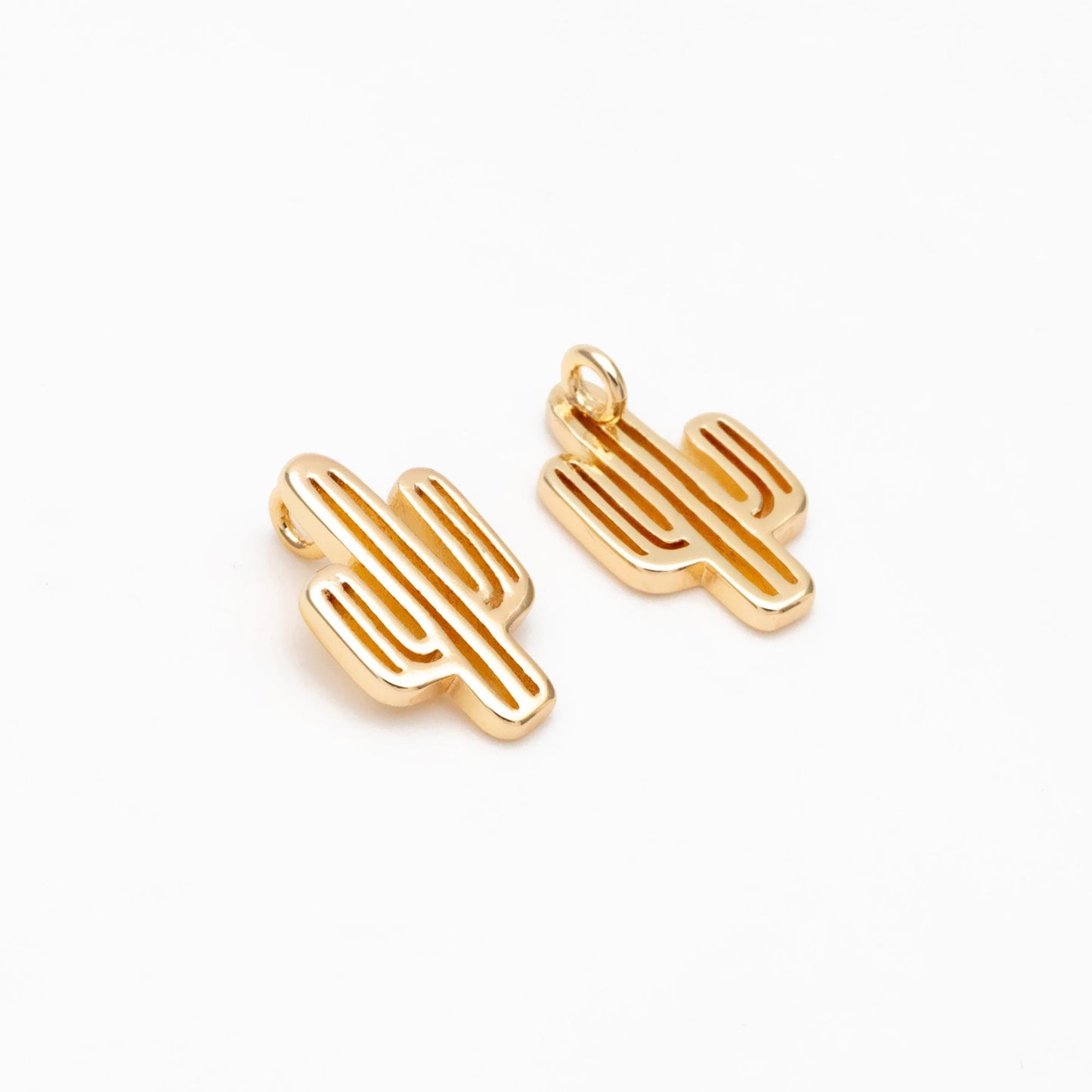 10pcs Gold plated Brass Cactus Charm Pendants 14mm (GB-322)