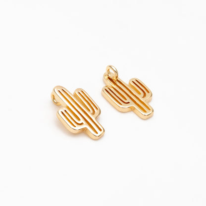 10pcs Gold plated Brass Cactus Charm Pendants 14mm (GB-322)