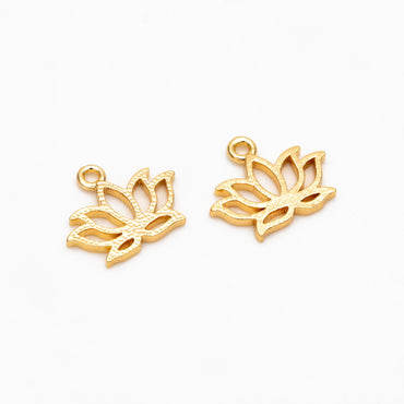 4pcs Gold Lotus Charm Pendants 12mm, Real Gold plated Brass, Color Not Easily Tarnish (GB-321-H)