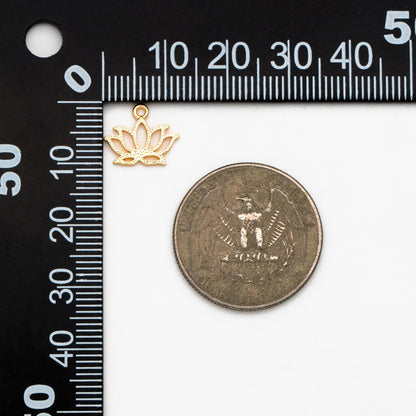 4pcs Gold Lotus Charm Pendants 12mm, Real Gold plated Brass, Color Not Easily Tarnish (GB-321-H)