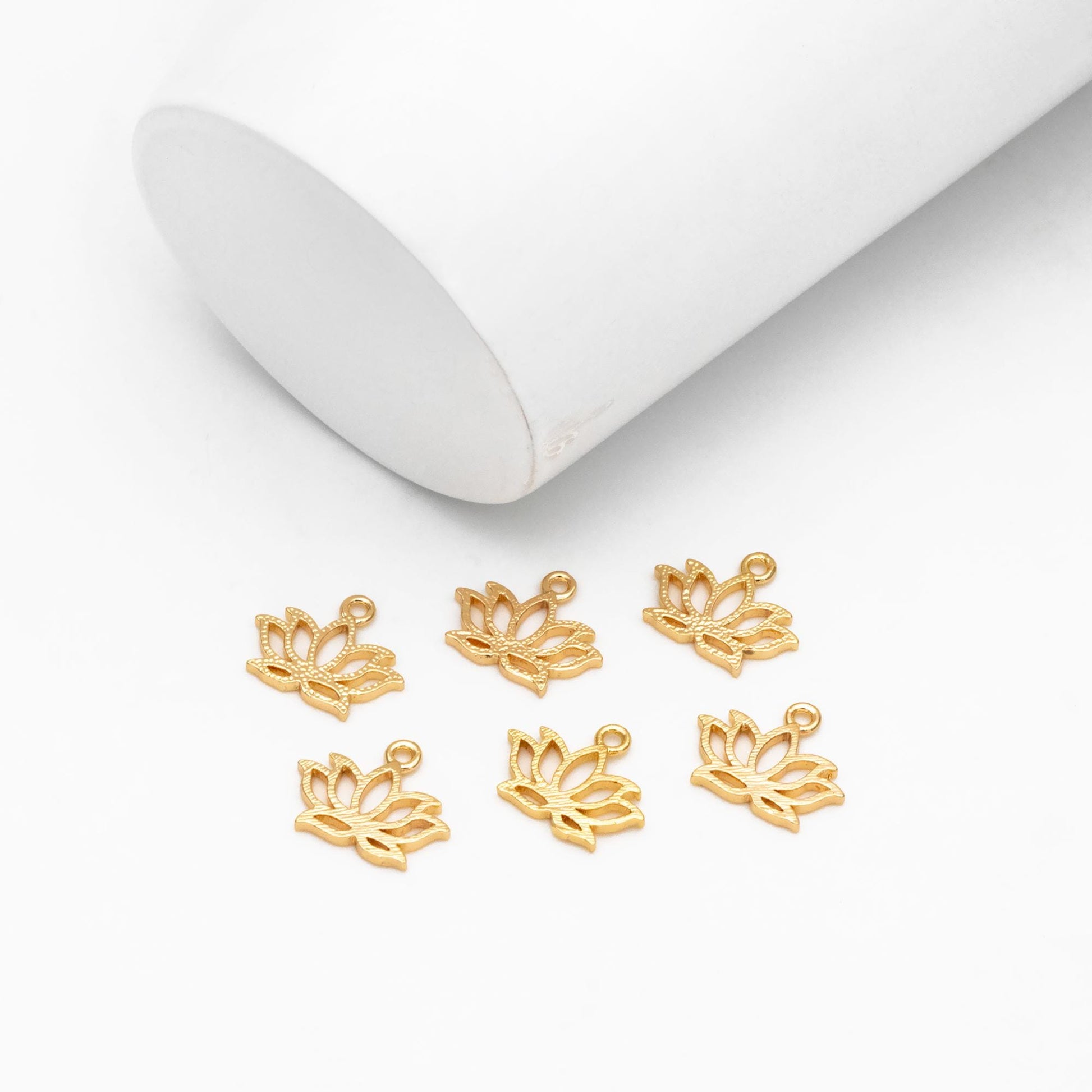 4pcs Gold Lotus Charm Pendants 12mm, Real Gold plated Brass, Color Not Easily Tarnish (GB-321-H)