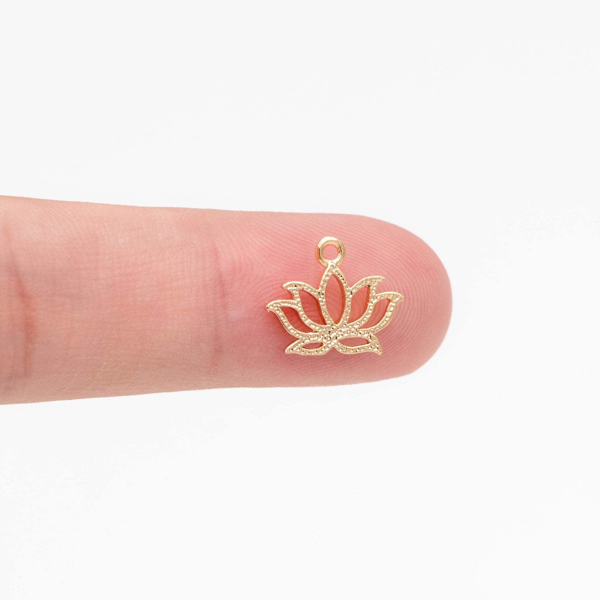 4pcs Gold Lotus Charm Pendants 12mm, Real Gold plated Brass, Color Not Easily Tarnish (GB-321-H)