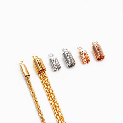 20pcs Gold/ Silver/ Rose Gold Crimp End Tips Caps, Leather Hemp Cord Chain Ends 4mm/ 5mm, Gold plated Brass, Lead Nickel Free (GB-330)
