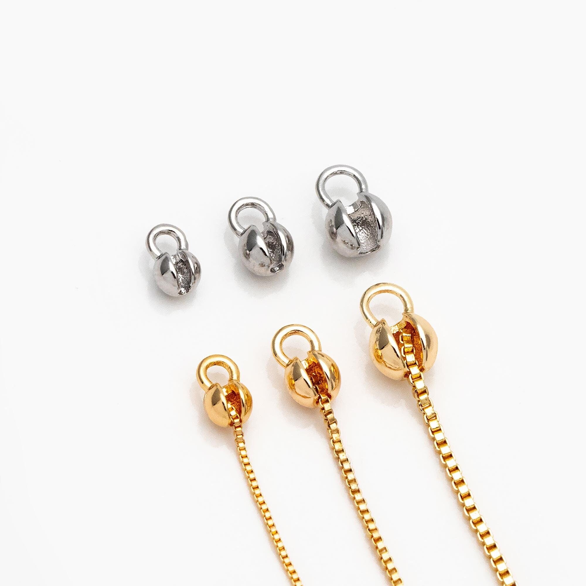 20pcs Gold Crimp Ends, Cord Ends, Clam Shell Bead Tip, Ball Chain Connector, Chain Crimps, Gold Plated Findings (GB-2832)