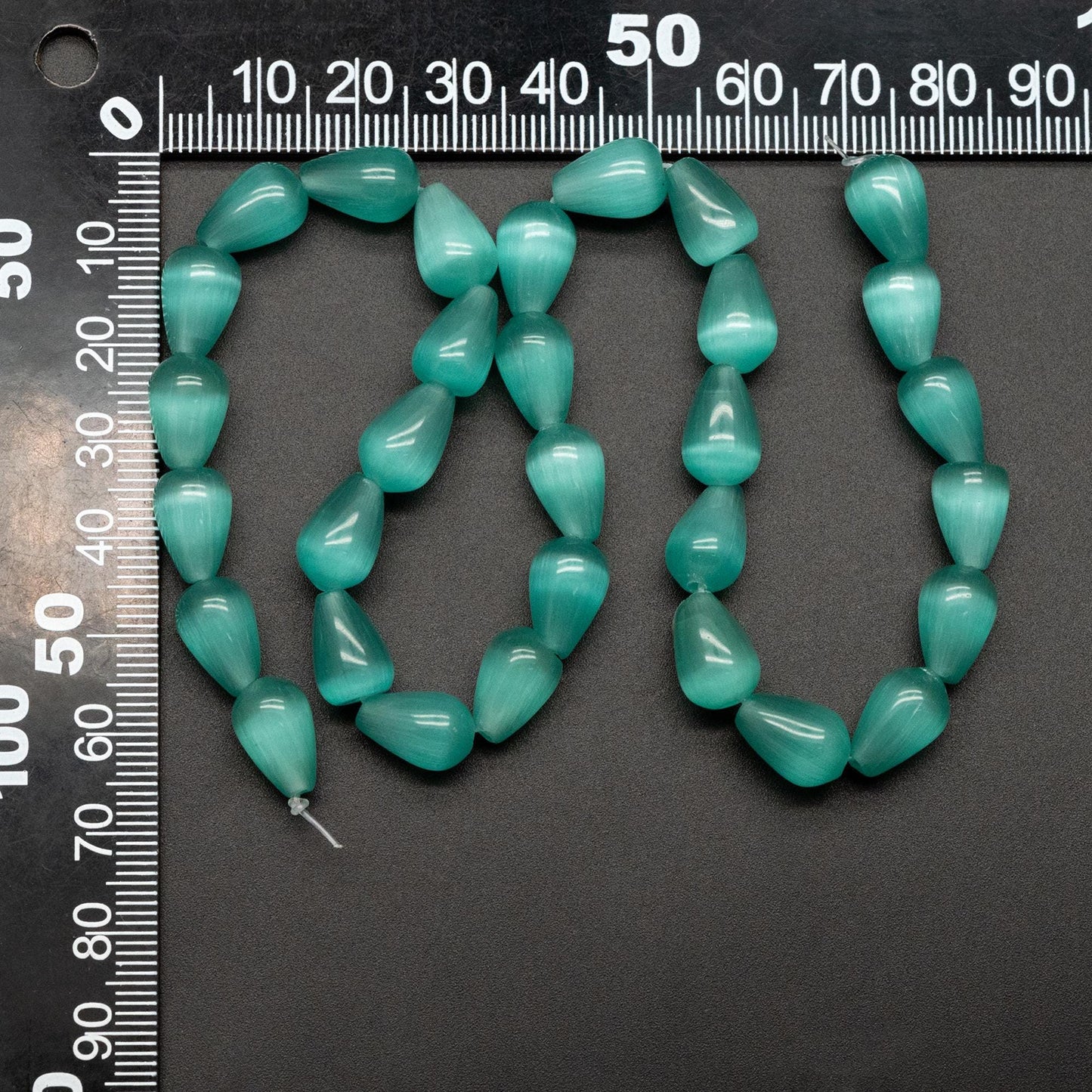 28pcs Green Smooth Teardrop Cat's Eye Beads, 8x12mm, For Jewelry Making (TR-075)