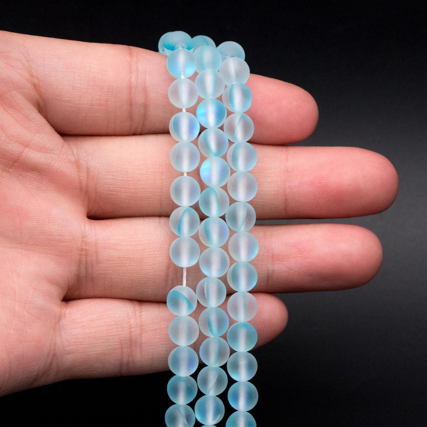 6mm Frosted Mystic Mermaid Glass Round Beads 6mm, 14.5" Strand (TR-074)