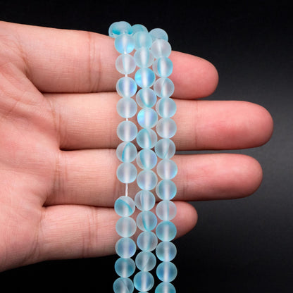 6mm Frosted Mystic Mermaid Glass Round Beads 6mm, 14.5" Strand (TR-074)