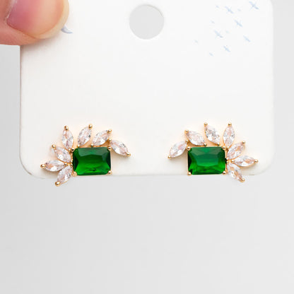 4pcs CZ Pave Olive/ Emerald Rectangle Leaf Earring Studs, Dainty Earrings, Gift For Her (#GB-2943)