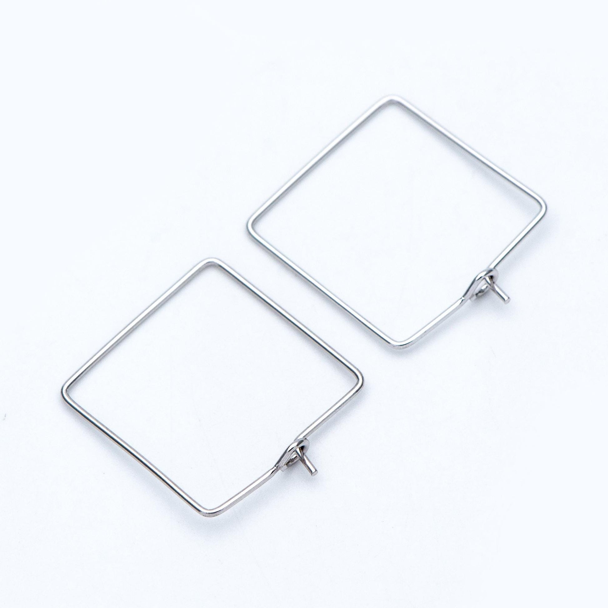 10pcs Gold/ Silver Tone Square Earring Hoops, 22mm Geometric Ear Wire Charm Pendants, Threader Earring Components (GB-702)