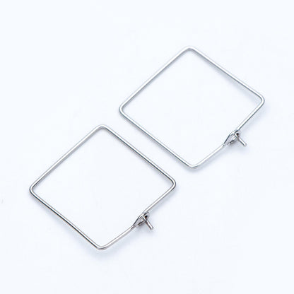 10pcs Gold/ Silver Tone Square Earring Hoops, 22mm Geometric Ear Wire Charm Pendants, Threader Earring Components (GB-702)