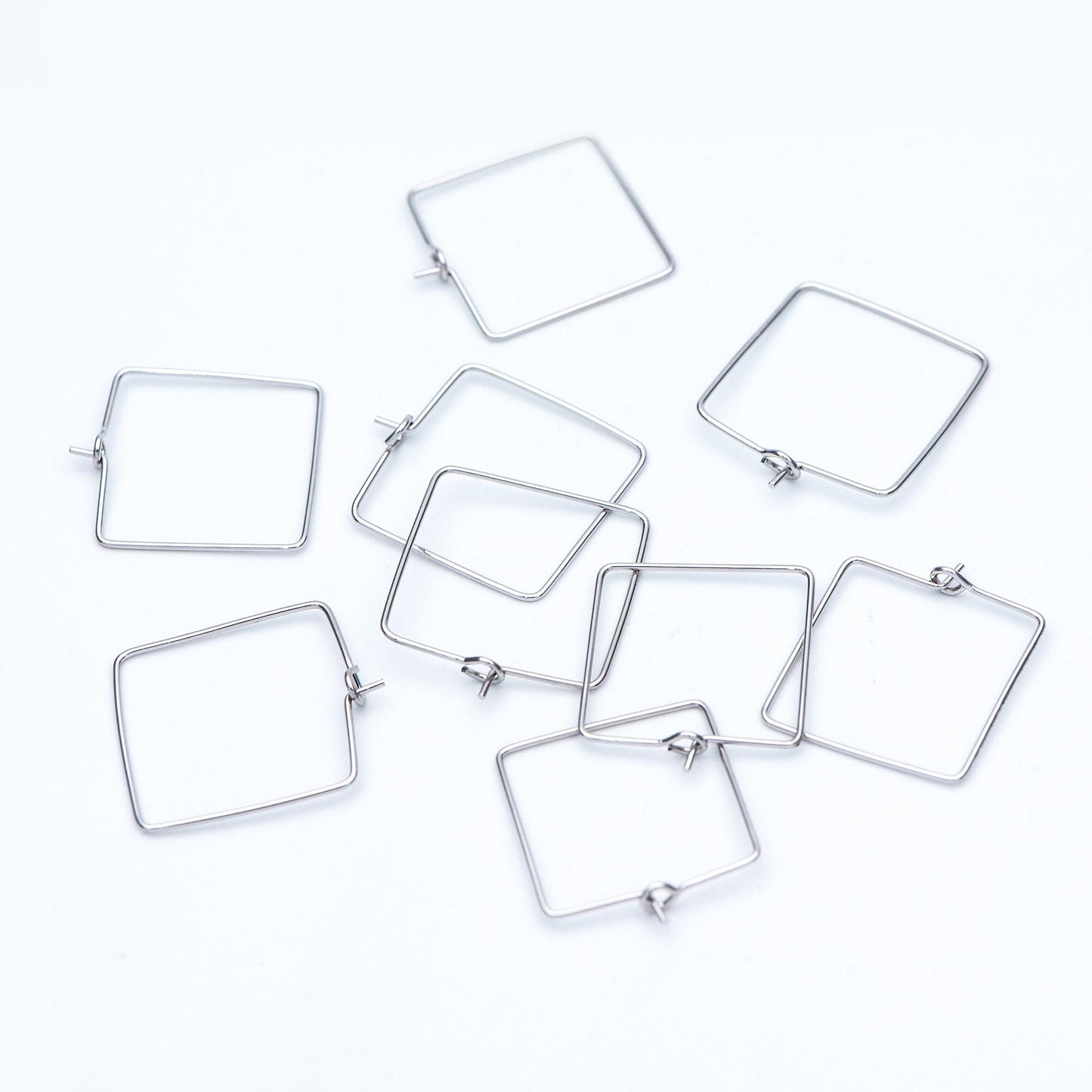 10pcs Gold/ Silver Tone Square Earring Hoops, 22mm Geometric Ear Wire Charm Pendants, Threader Earring Components (GB-702)