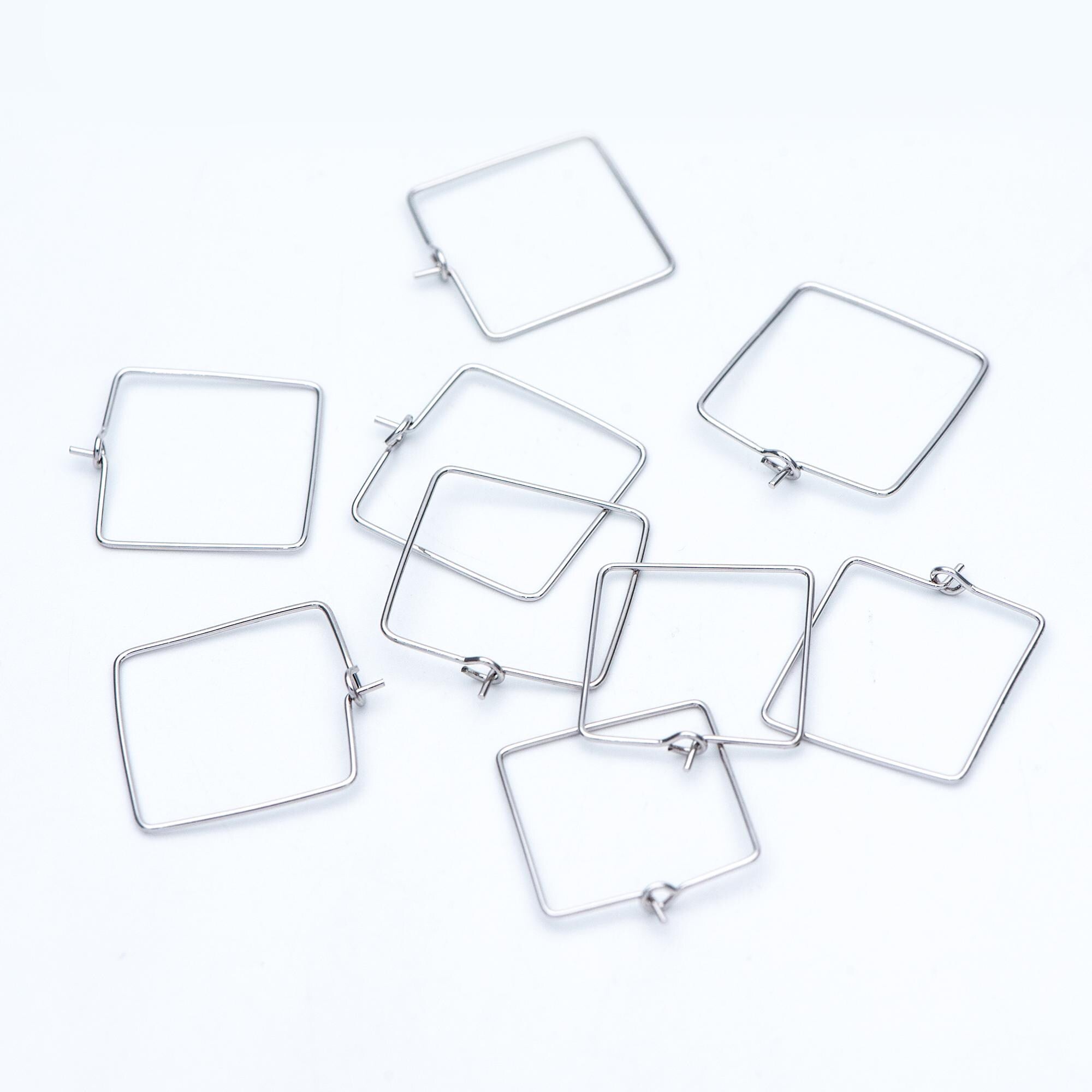 10pcs Gold/ Silver Tone Square Earring Hoops, 22mm Geometric Ear Wire Charm Pendants, Threader Earring Components (GB-702)