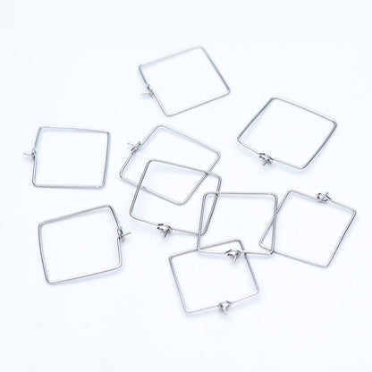 10pcs Gold/ Silver Tone Square Earring Hoops, 22mm Geometric Ear Wire Charm Pendants, Threader Earring Components (GB-702)